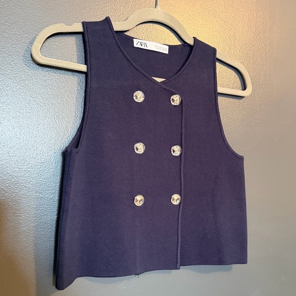 Zara Dark Blue Vest with Metallic Buttons - Picture 3 of 4